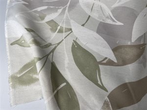 Gardinstof - lette blade i sand og grøn 